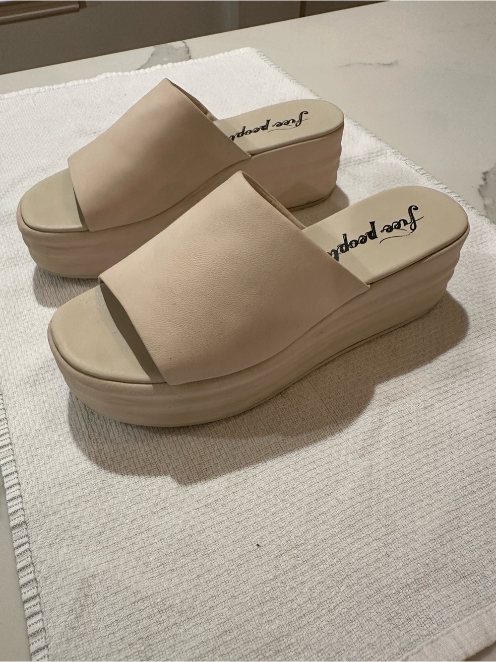 Free People Beige Platform Slide Sandals